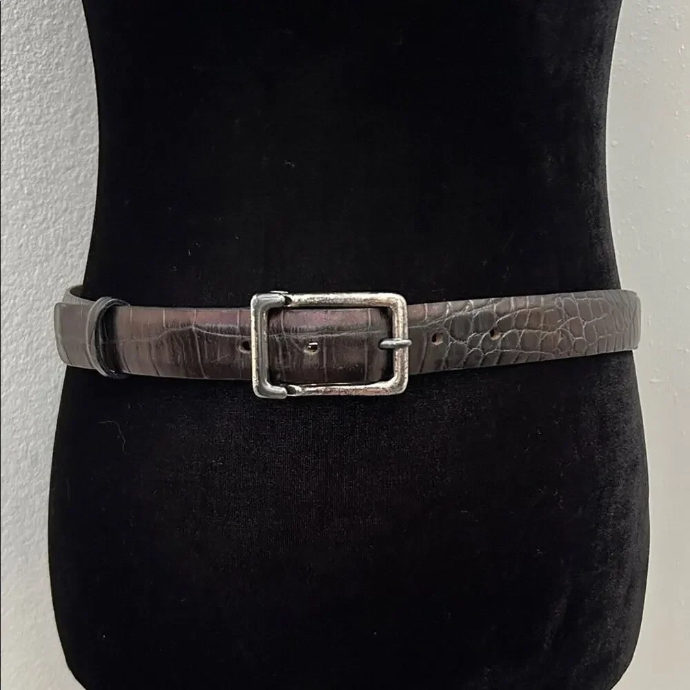 Vintage Harold Powell Embossed Espresso Leather Belt with Metal Buckle, Size L